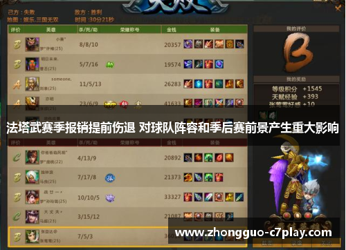 法塔武赛季报销提前伤退 对球队阵容和季后赛前景产生重大影响